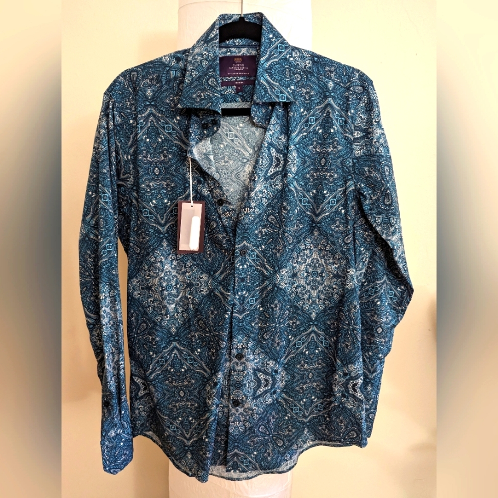 Hawes and Curtis Paisley Shirt, Blue, Small